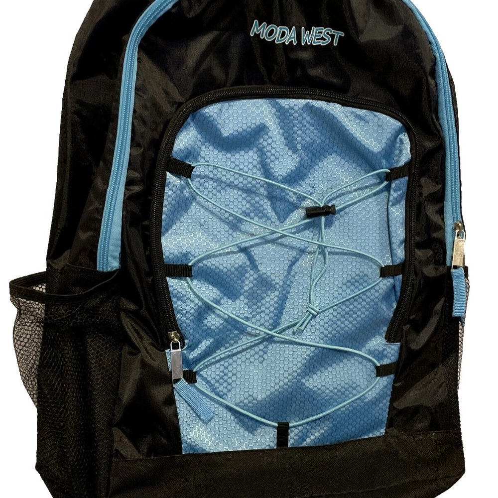 Moda West Unisex Kids 82682B Blue Black Padded Straps Zipper Backpack NWT 19 In